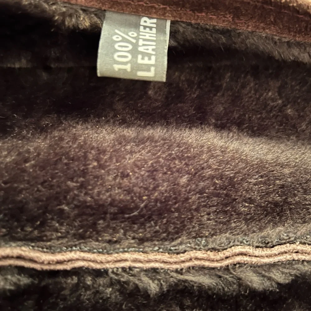 Vintage split cowhide brown suede coat lamb collar wrap style size Med - Picture 6 of 13